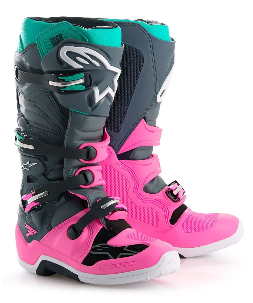 Bota Alpinestars Tech 7 — Cinza/Rosa/Verde